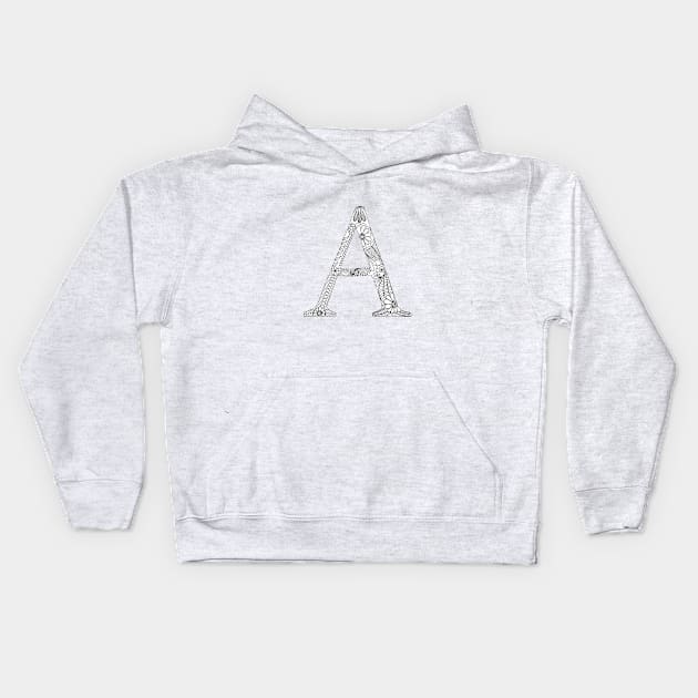 Henna Alphabet A / Henna Letter A - Black Henna Line Art Kids Hoodie by Tilila